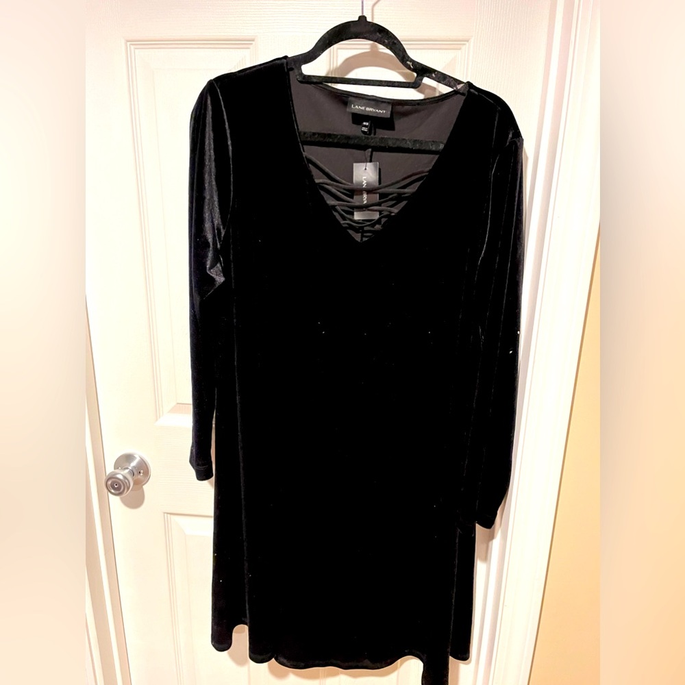NWT Lane Bryant Black Velvet Dress Party Cocktail V Neck Black Womens 18/20